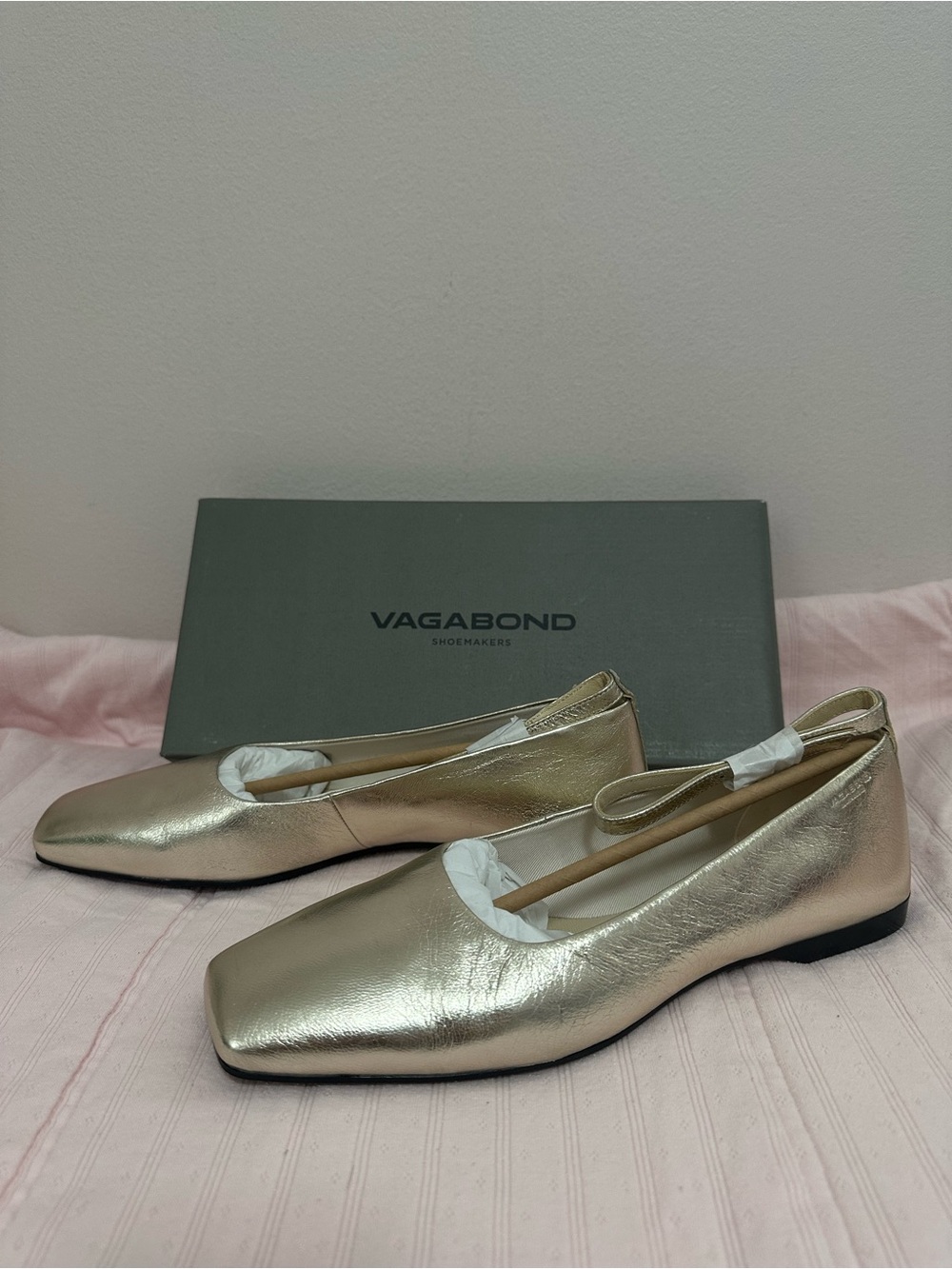 Vagabond Delia ballet-style Metallic Leather Square Toe Ankle Strap Flats EU38/8